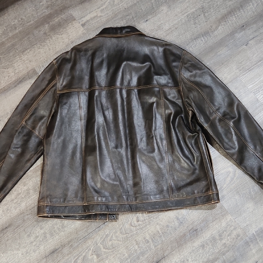 XXL Men's Dark Brown Leather Bomber Jacket - Picture 9 of 16